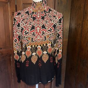 DESIGUAL Womens Graphic Long Sleeve Blouse Top Turtleneck Size XS - EUC‎